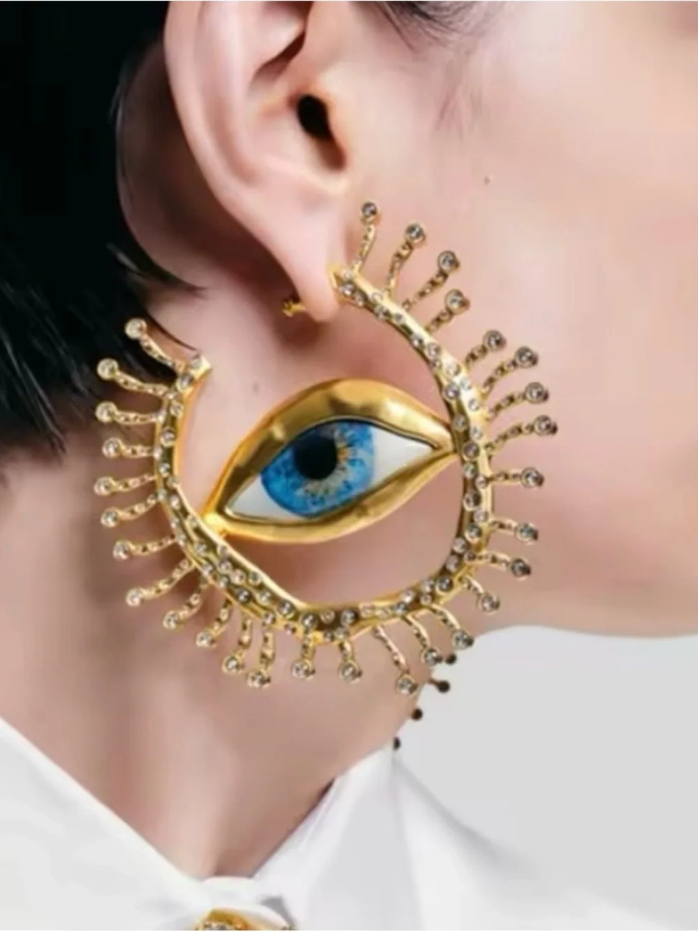 Avant-Garde Evil Eye Rhinestone Statement Hoops Earrings
